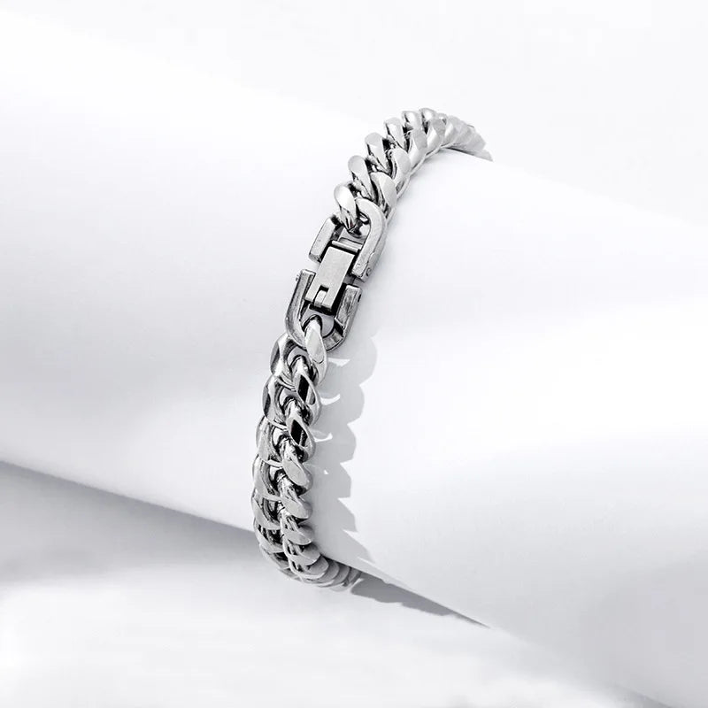 8MM Stainless Steel Cuban Chain Bracelet for Men Silver Hip Hop Jewelry