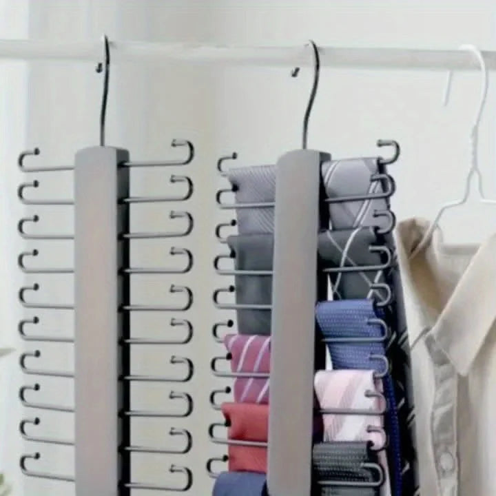 Wooden Tie Storage Rack with 360° Rotation and Anti-Slip Grooves - Space-Saving Closet Organizer