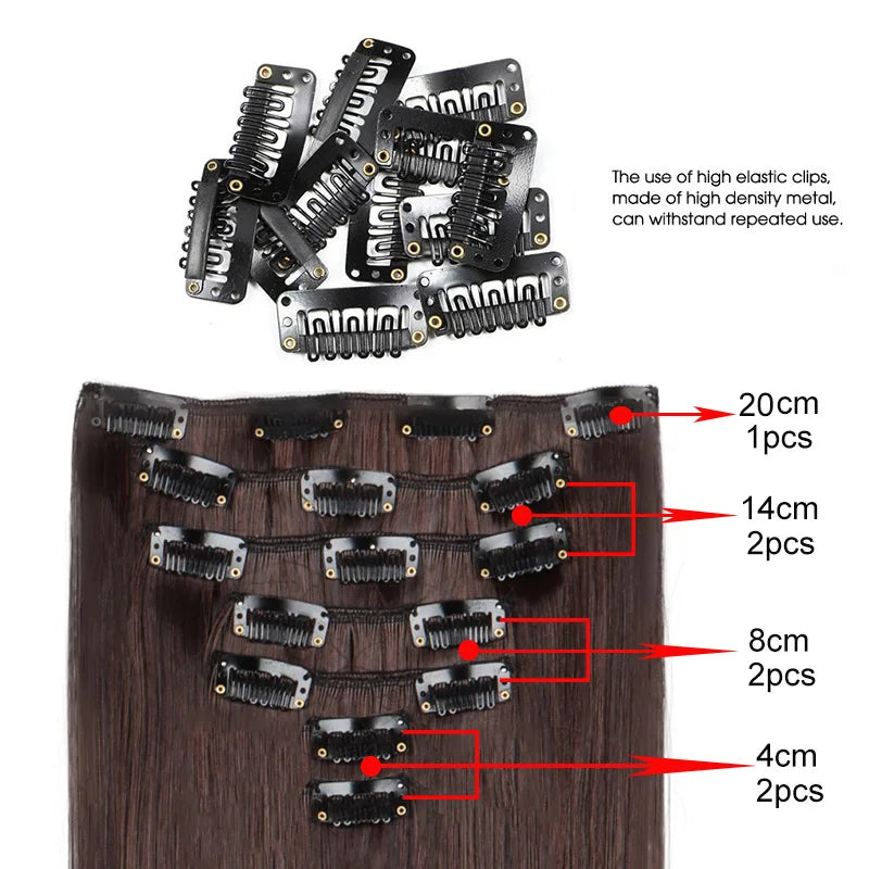 Synthetic Long Straight Hair Extensions Clips - 7Pcs Hairpiece for Women