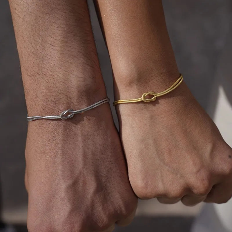 Stainless Steel Knot Snake Chain Bracelet Handmade Jewelry for Valentine's Day
