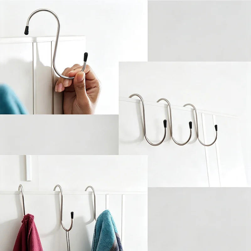 Multifunctional S-Shaped Stainless Steel Wall Hooks for Kitchen Bathroom Bedroom Storage