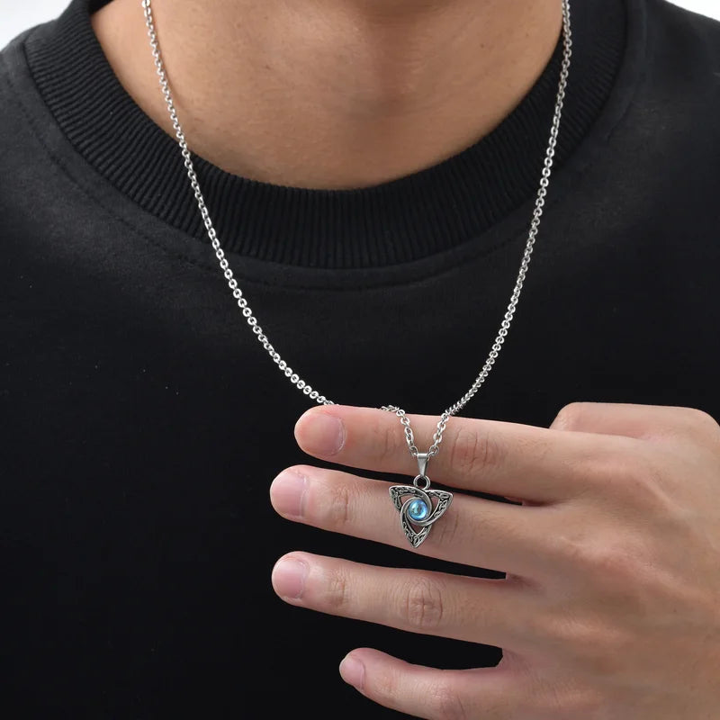 Men's Water-Resistant Moonstone Necklace with Celtic Knot Pendant, Vintage Jewelry Gift