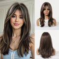 Blonde Synthetic Wig for Women Medium Length Straight with Bangs - Heat Resistant & Natural Look