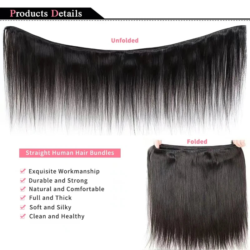 Natural Color Human Hair Extensions Bundles - Brazilian Remy Double Weft, 14-30 Inches