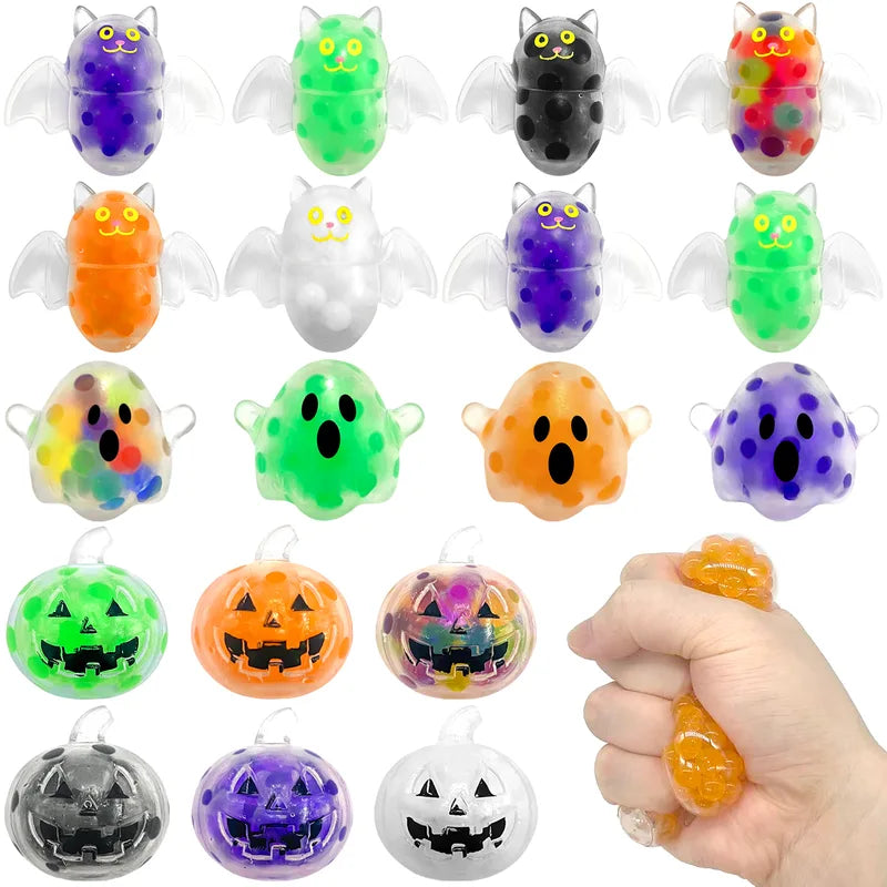 Halloween Stress Relief Bead Ball Toy Ghost Pumpkin Bat Squeeze & Release Fidget