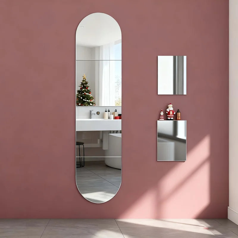 8pcs Silver Oval Square Acrylic Mirror Decals Wall Mirror Home Decor 30cm