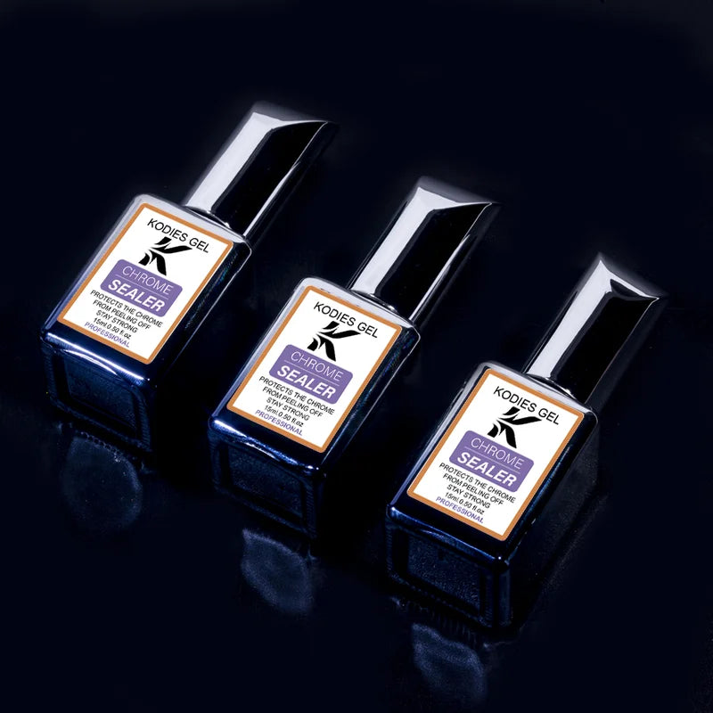 Chrome Nail Sealer Top Coat No Wipe UV Gel Finish for Mirror Nails - 15ml