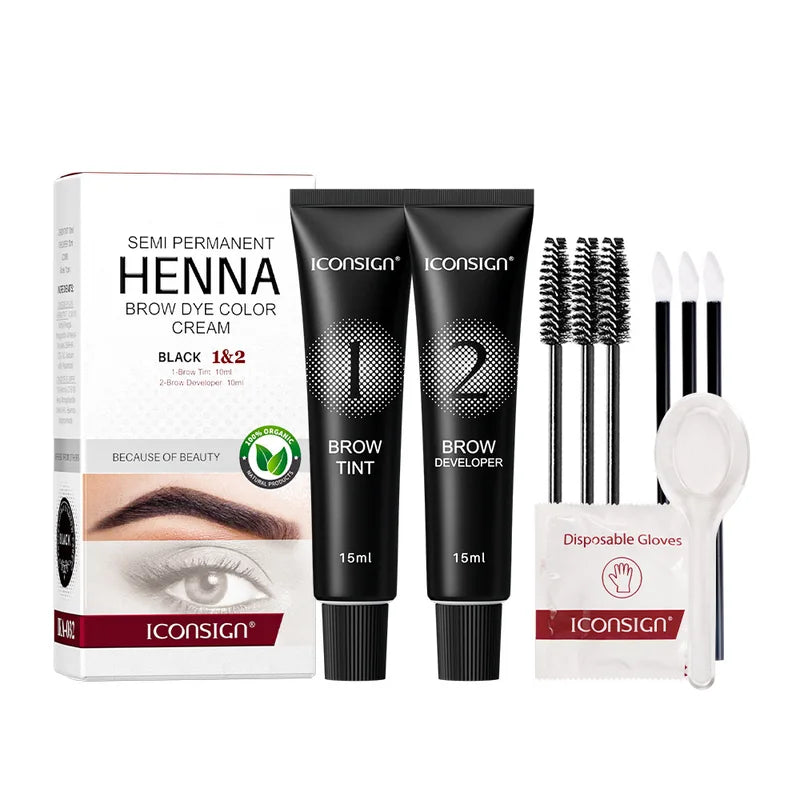 Fast-Drying Henna Eyelash & Brow Dye Tint - Semi-Permanent Makeup Cream