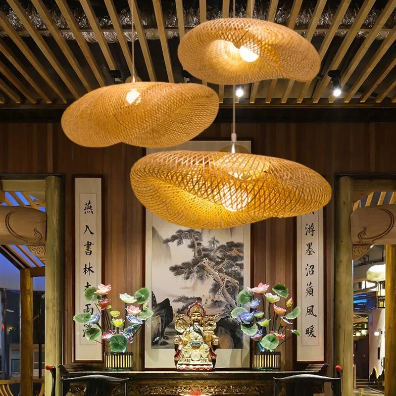Boho Rattan Wicker Bamboo Pendant Light Ceiling Chandelier Home Decor