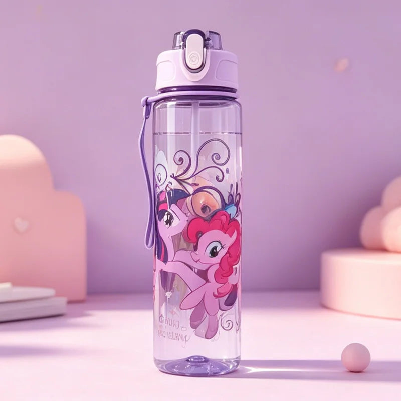 Cute Cartoon Water Bottle with Straw Leak-Proof Reusable Drink Container for Kids and Adults