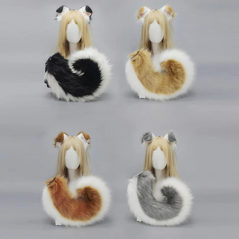 Halloween Dog Ear Tail Set - Plush Animal Cosplay Accessories for Pet Costume