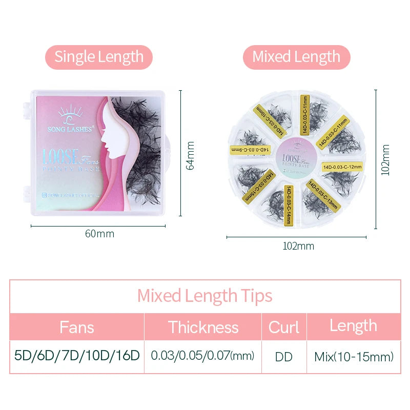 Pointed Base Premade Fan Eyelash Extensions 6D Long Stem Volume Lashes