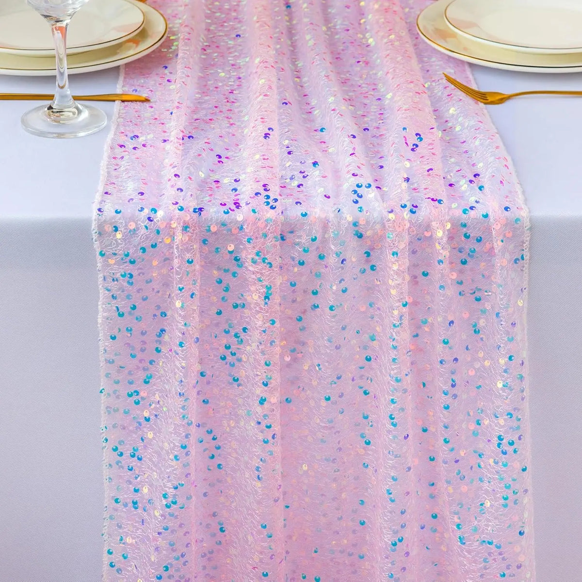 Iridescent Glitter Sequin Table Runner for Wedding & Party Decor