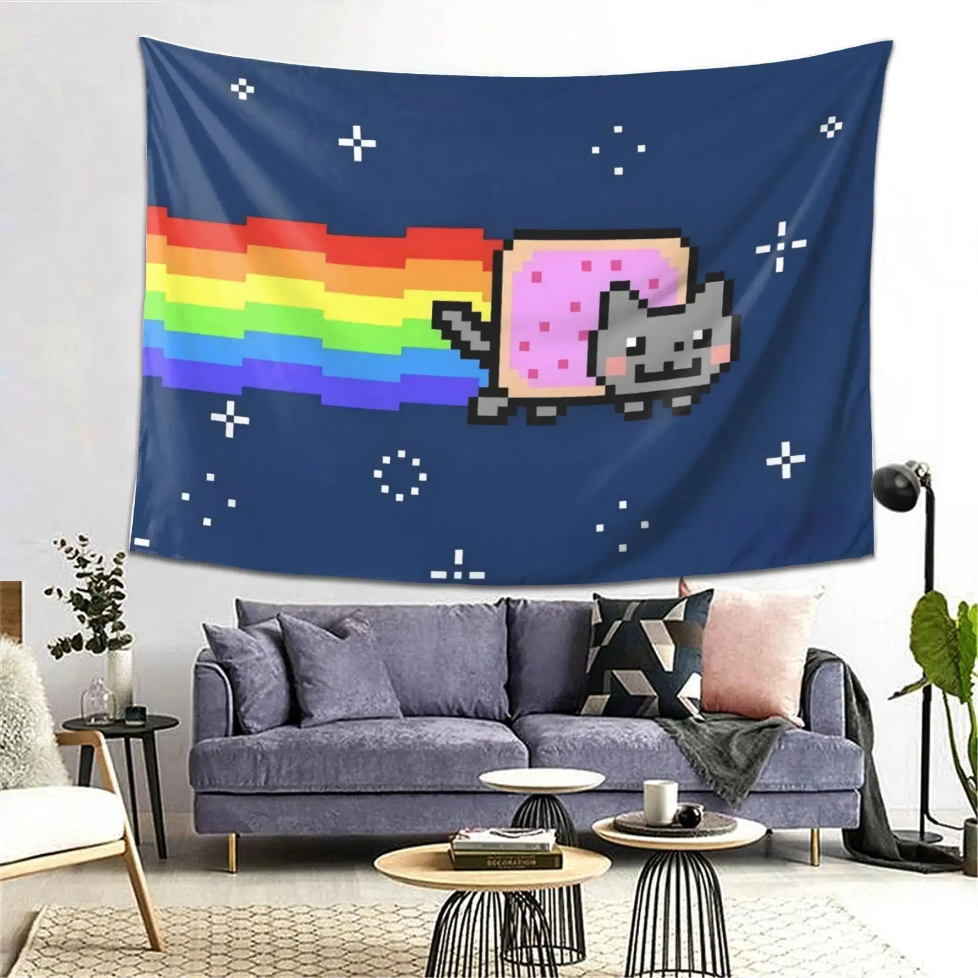 Pixel Art Cat Tapestry Wall Hanging for Bedroom Living Room Decor
