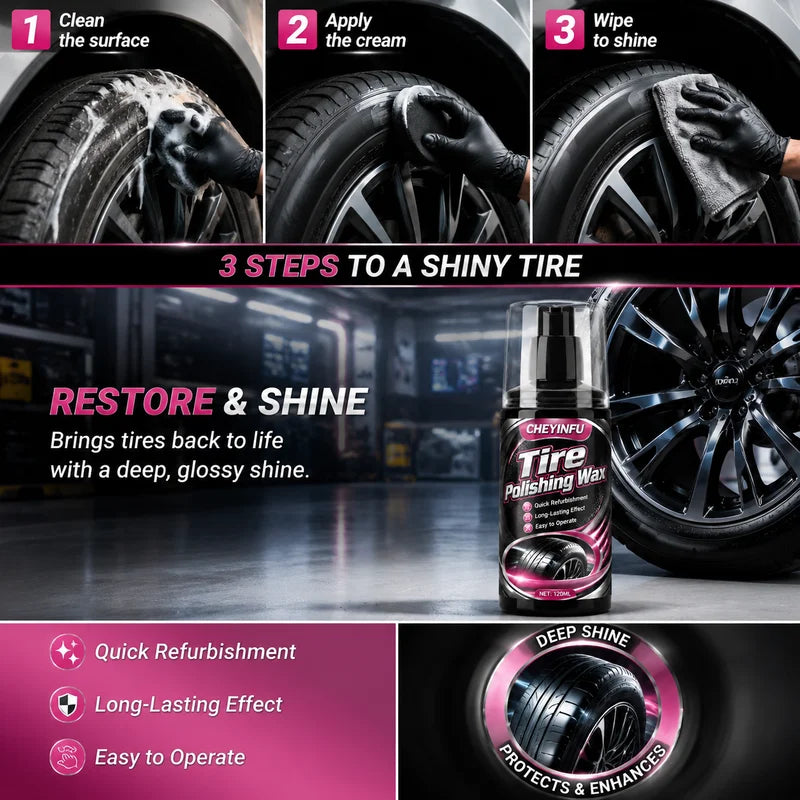 Car Tire Polishing Wax 120ml - Restores Shine & Protects Rubber & Plastic