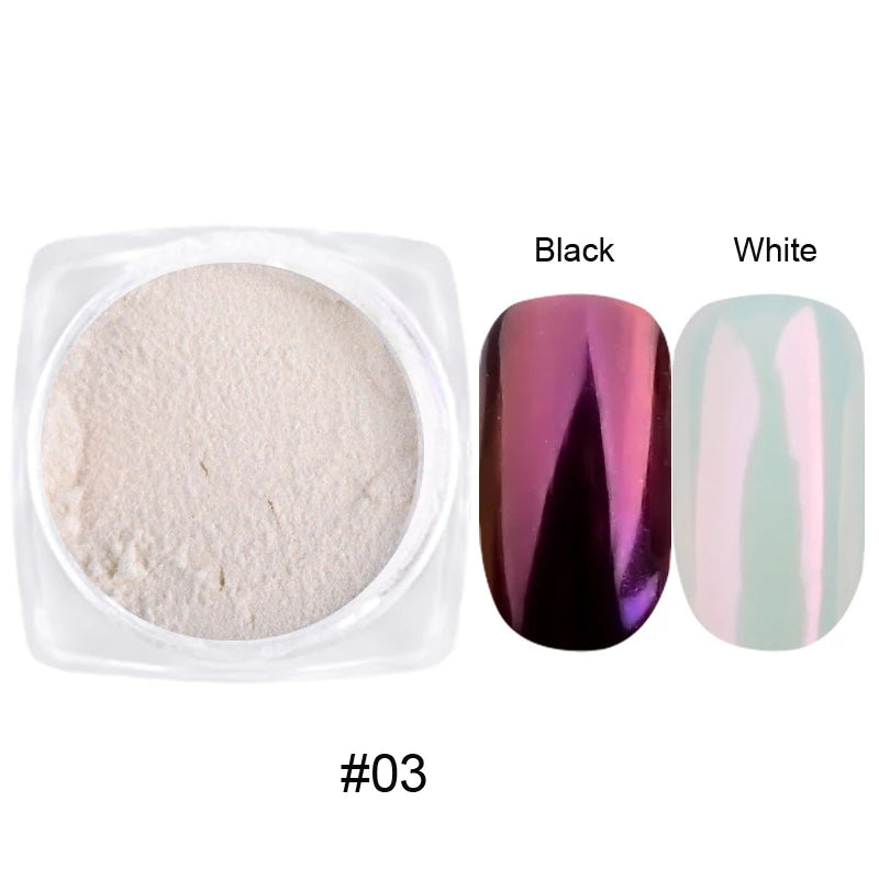 12Pcs Nail Mirror Powder Set - Aurora White Chrome Pigment for UV Gel Manicure