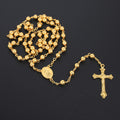 Gold Color Rosary Necklace for Men & Women Long Beads Chain Cross Pendant Religious Jewelry Gift