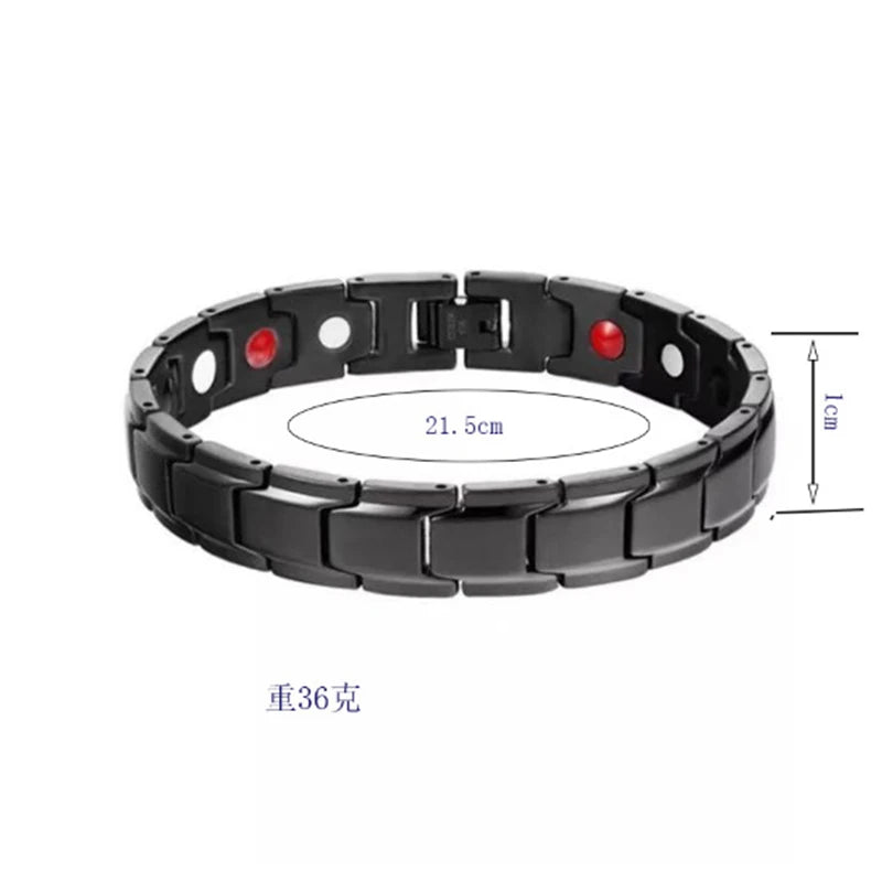Men's Magnetic Stainless Steel Bracelet - Casual Black Jewelry for Arthritis Support