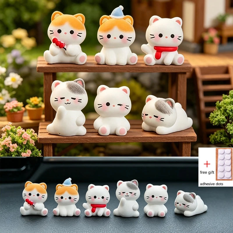 Cute Cat Resin Figurines Set for Miniature Landscapes Dollhouses & Garden Decor
