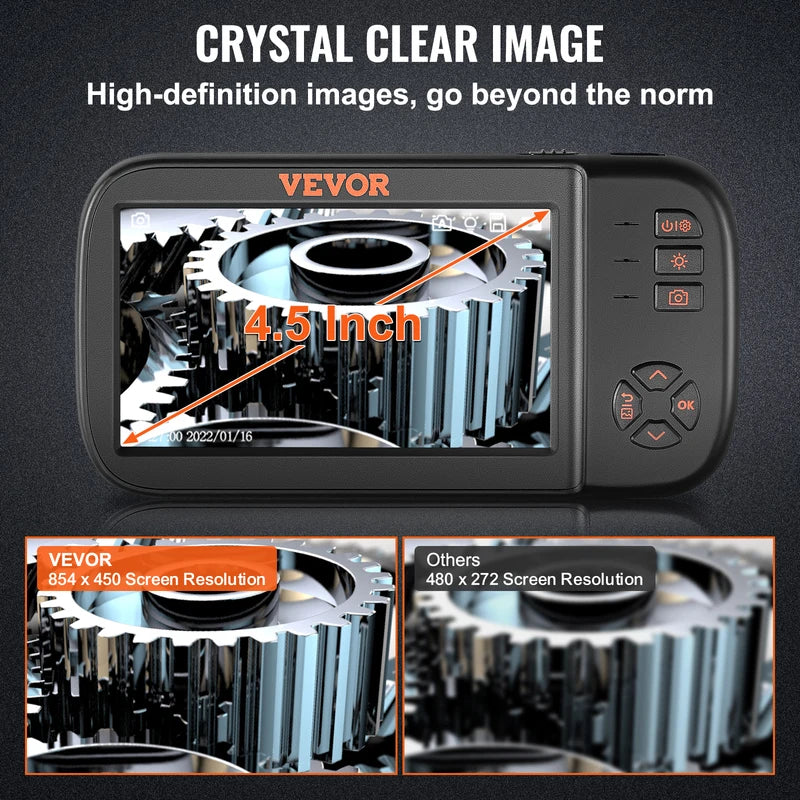Industrial Endoscope Camera 1080P 4.5-Inch IPS Screen Waterproof Borescope with 3 Lenses