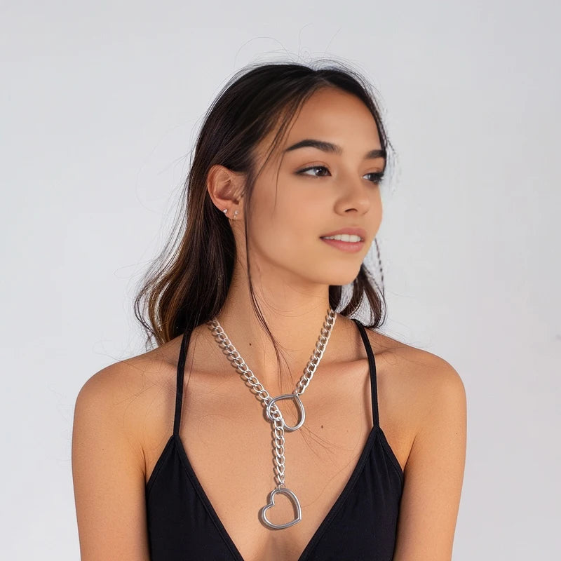 Heart Slip Chain Necklace for Women Punk Rock Goth Jewelry Accessories