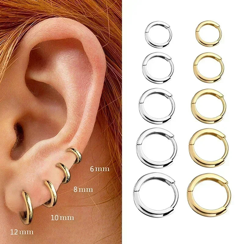Minimal Glossy Hoop Earrings for Women and Men - Tiny Cartilage Piercings, Trendy Gold & Silver Options