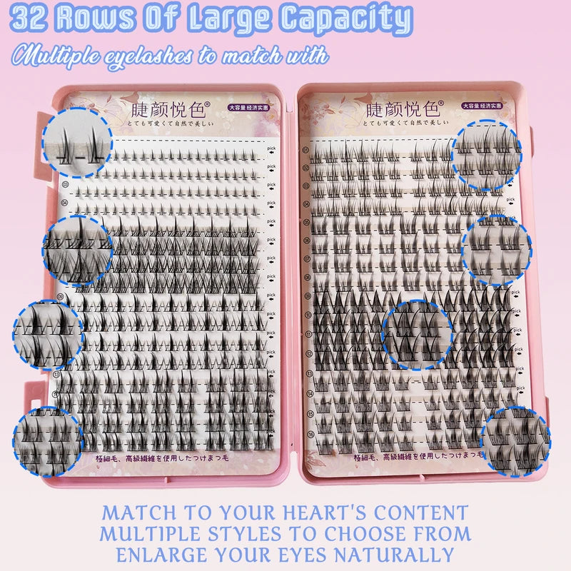 False Eyelashes Mix 32 Rows Natural DIY Extension Supplies Multi Style
