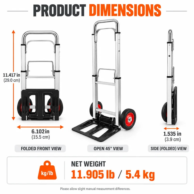 Lightweight Folding Hand Truck Dolly with Wheels — Compact Utility Cart for Moving & Travel