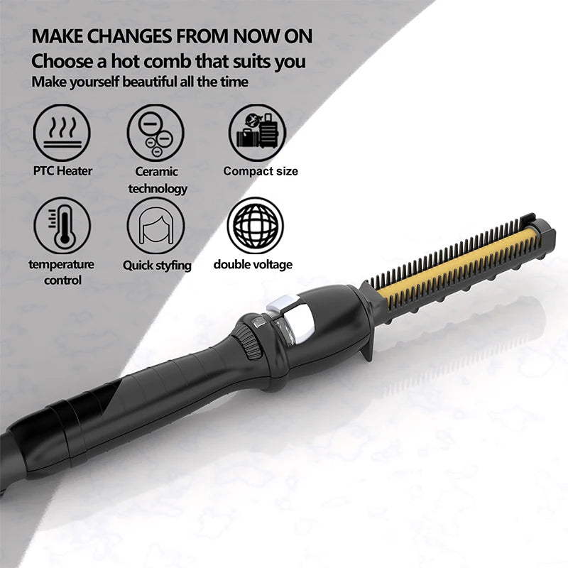 45W PTC Fast Heating Hot Comb with Voltage Options - Hair Straightening Brush for Salon & Home Use