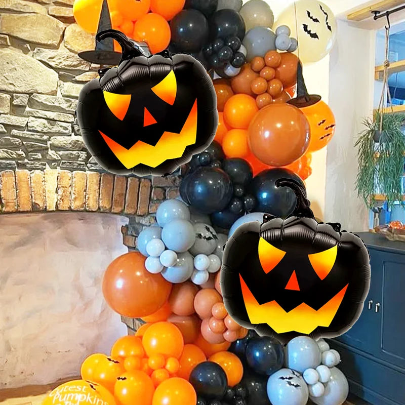 3pcs Black Pumpkin Head Balloons Halloween Horror Theme Decorations