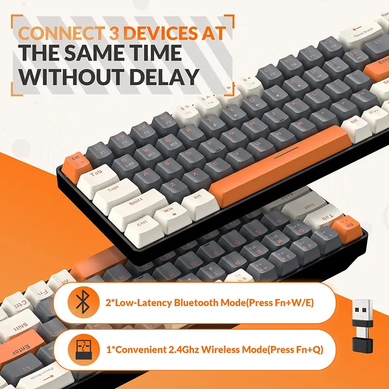 Wireless Mechanical Gaming Keyboard RK68 60% Hot-Swappable Bluetooth 5.0 & 2.4GHz