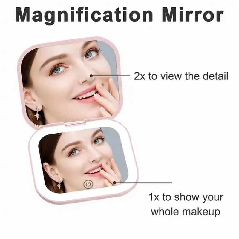 Portable Folding LED Makeup Mirror with Lights and 2X Magnification
