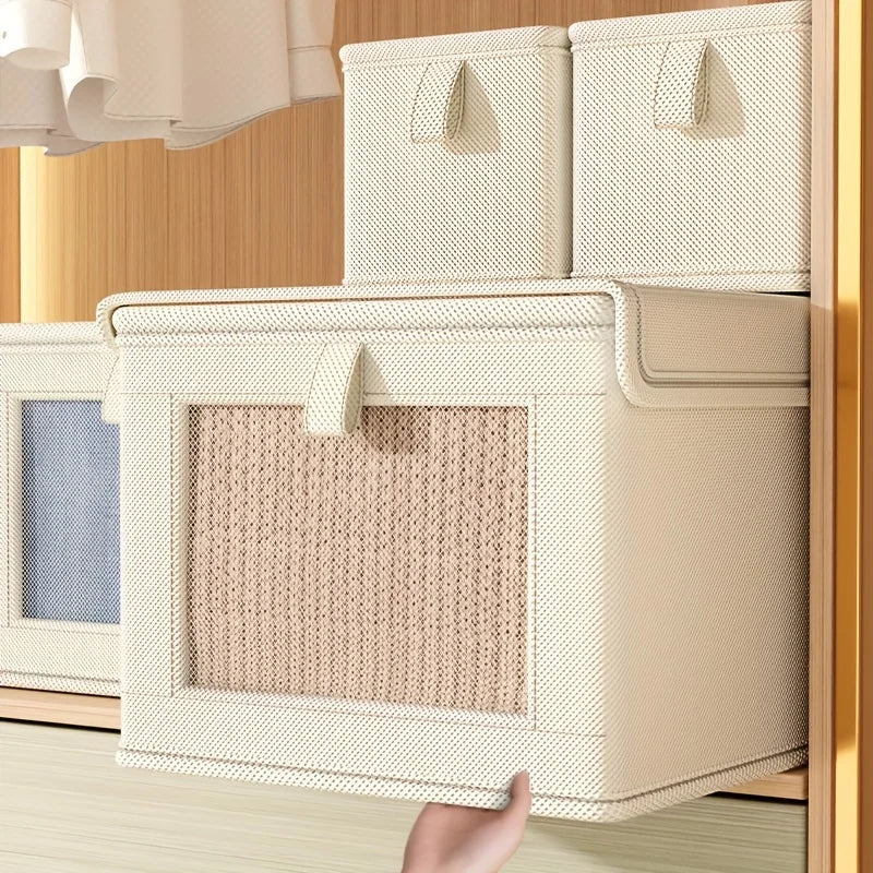 Large Foldable Canvas Storage Box with Clear Window - Space-Saving Closet Organizer
