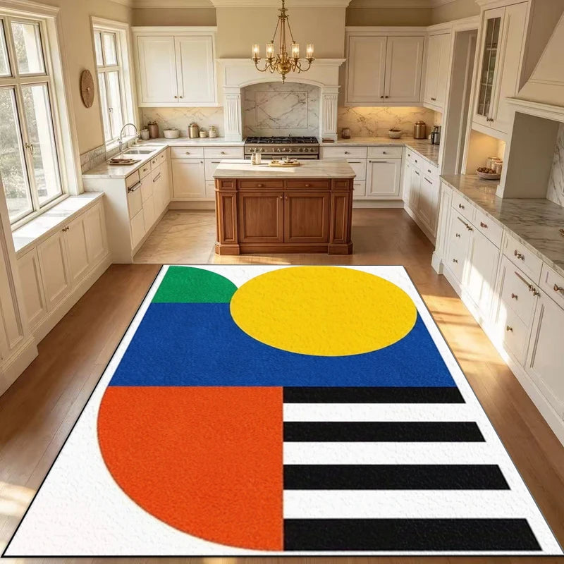 Colorful Geometric Area Rug - Mid-Century Modern Design Non-Slip Washable Carpet for Living Room & Bedroom
