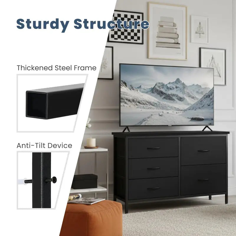 Multifunction Fabric Drawer Cabinet with Metal Frame and Adjustable Feet
