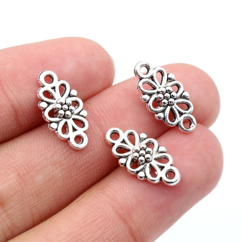 30pcs Flower Connector Charms 16x8mm Antique Silver Bronze Jewelry Supplies