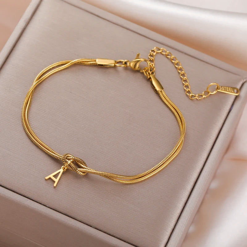 Stainless Steel Love Knot Letter Chain Bracelet for Women & Couples