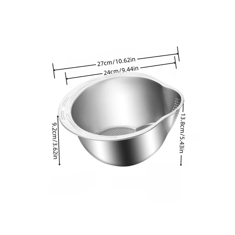 Stainless Steel Rice Washer Strainer Bowl Kitchen Sieve & Colander