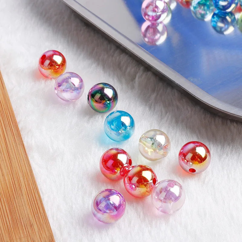 Rainbow AB Color Acrylic Beads - Loose Round Spacer Jewelry Making Supplies
