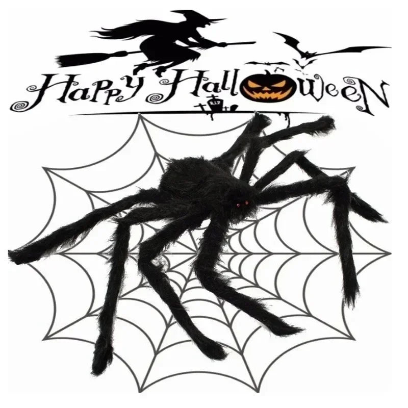 Giant Halloween Spider Web Decor with Plush Spider for Haunted House Outdoor Party