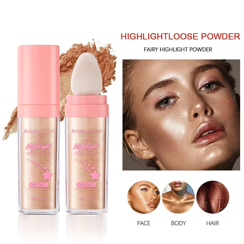 3-Color Fairy Dust Highlight Powder for Face & Body - Shimmering Highlighter Set