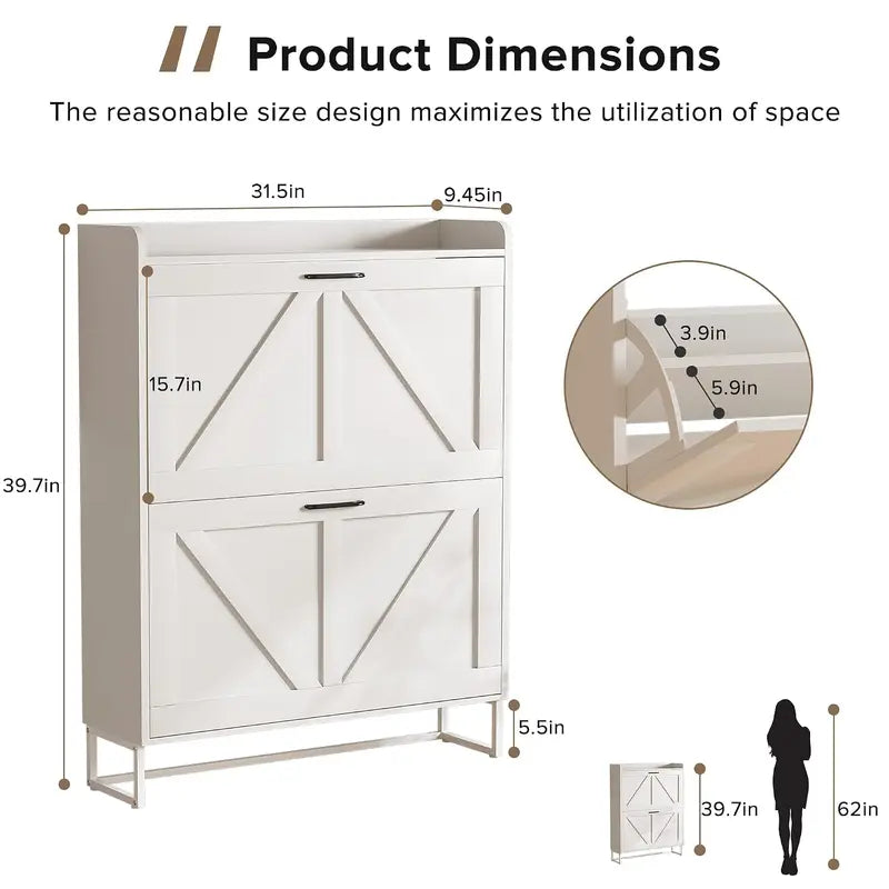 Narrow Wooden Shoe Cabinet with 2 Flip Drawers, Multi-Size Storage for Entryway