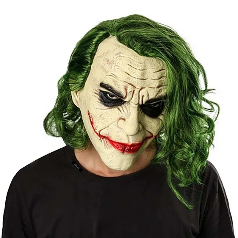 Halloween Clown Mask Latex Joker Costume Mask with Green Hair Wig - Horror Cosplay Prop