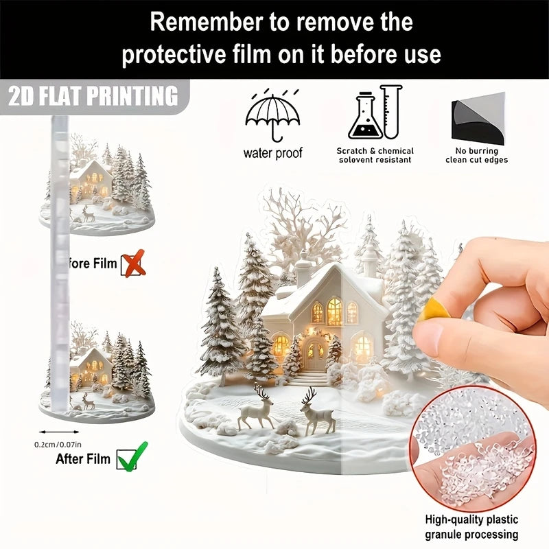 2D Acrylic Christmas Snowhouse & Reindeer Scene Home Decor Ornaments Festive Gift