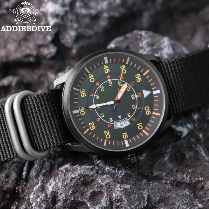 Men's 44mm Quartz Watch Waterproof 50m Large Dial Nylon Strap Analog Timepiece