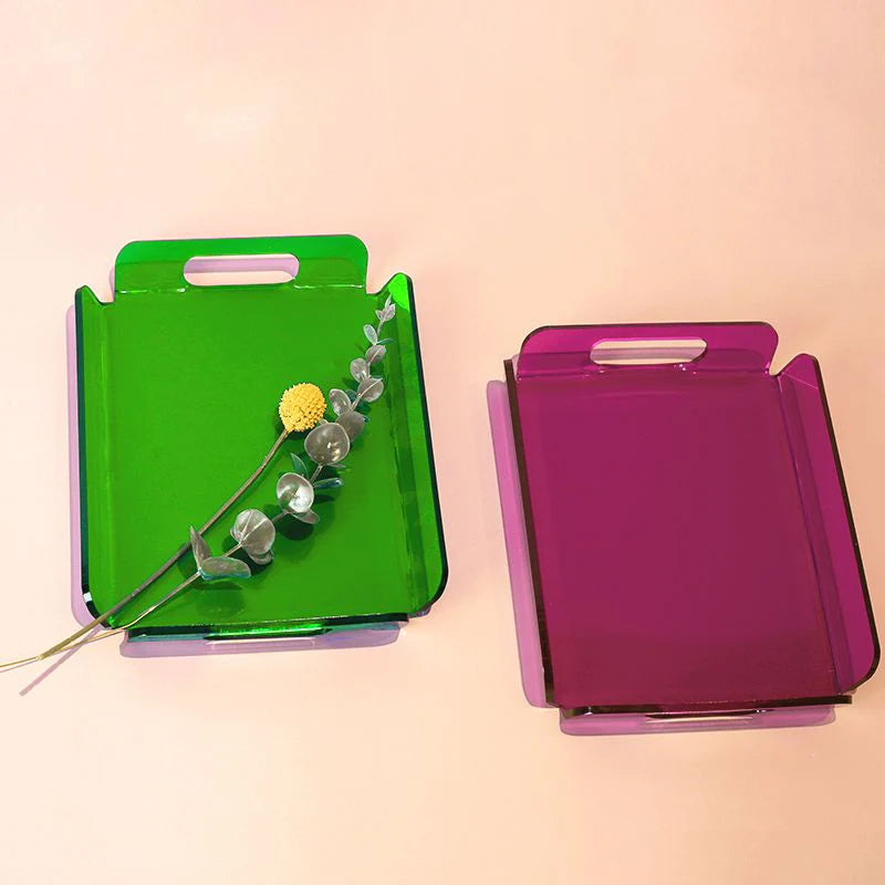 Acrylic Serving Tray with Handles for Food Drink Cosmetics Spill-Proof Organizer