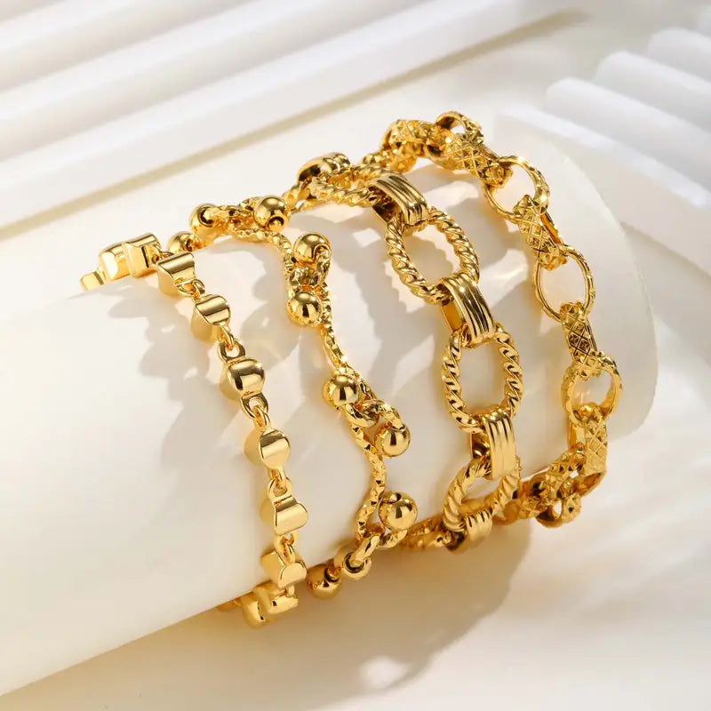 Minimalist Geometric Stainless Steel Bracelet for Women 18K Gold Plated Chunky Chain