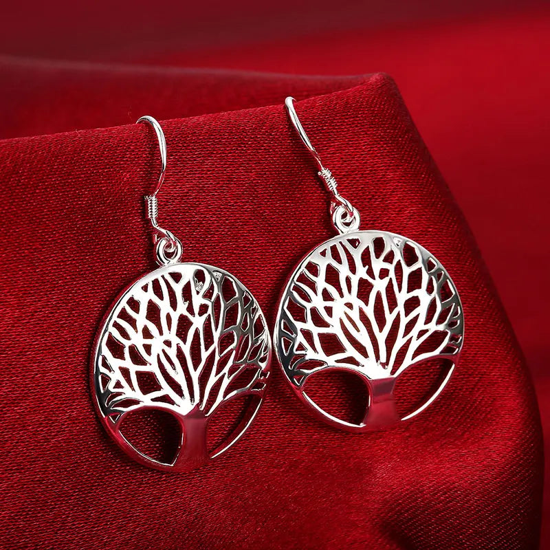925 Sterling Silver Leaf Pendant Necklace and Earrings Jewelry Set for Women
