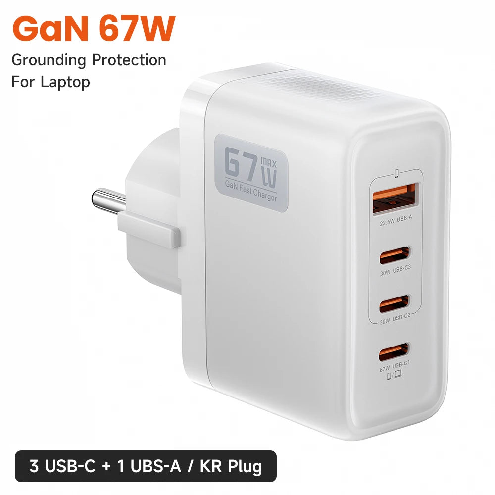 GaN USB C Fast Charger Adapter 67W PPS PD SFC3.0 for Phone Laptop Samsung iPhone