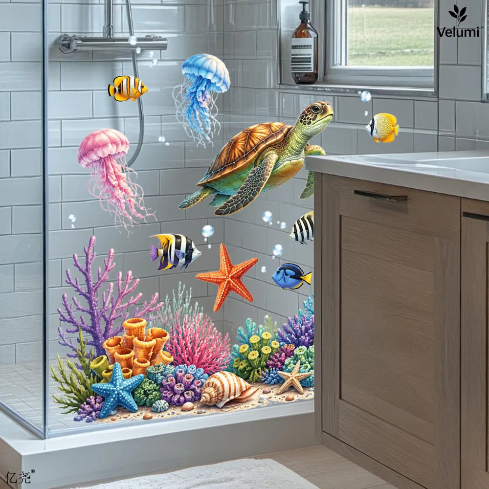 Underwater Sea Turtle Wall Sticker - Waterproof Decor for Bathroom & Kids Room